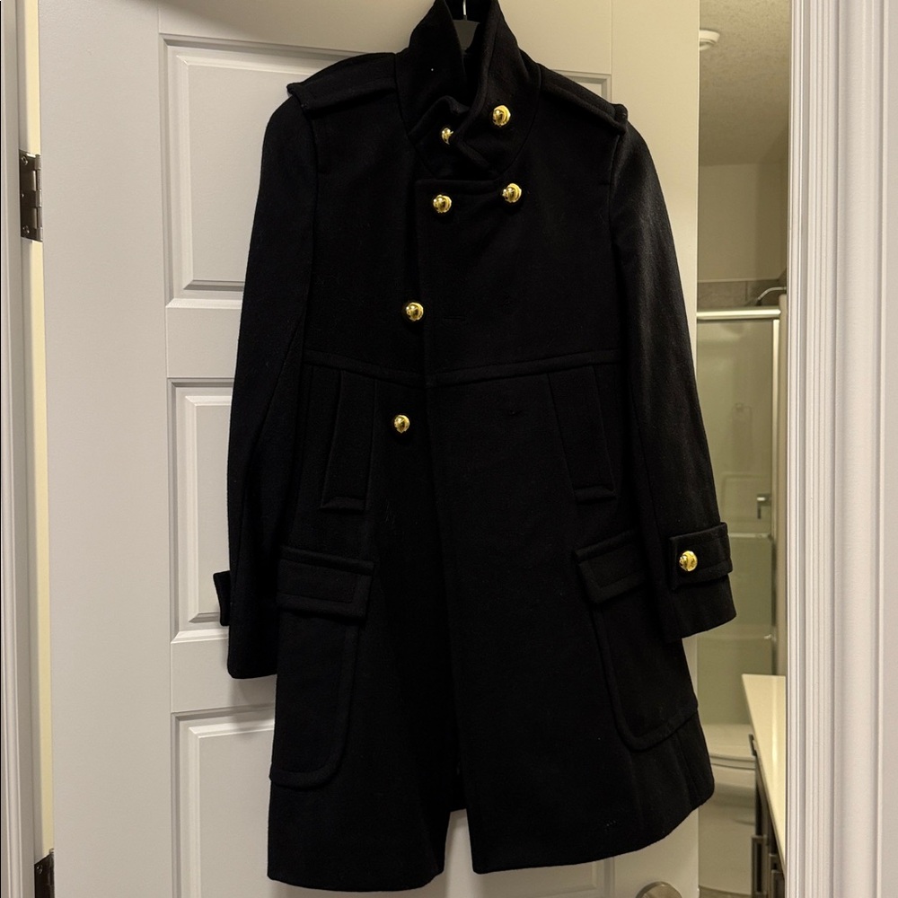 Wool Black Coat with Gold Buttons